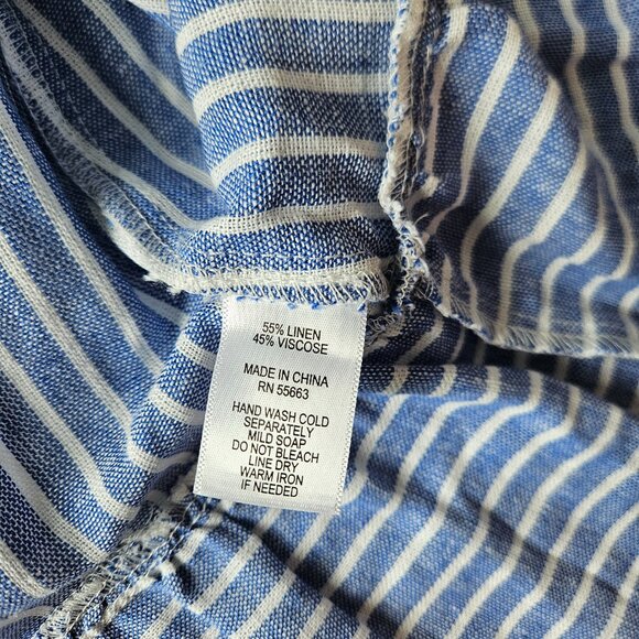 Nicole Miller Linen Blend Ruffle Sleeve Dress Size M Blue Striped Lightweight - Picture 7 of 10